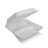 Sugarcane Dinner Clamshell Large 3 Compartment 9x9x3 Inch