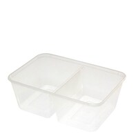 Container PP Microwavable Takeaway Clear Rectangular 2 Compartment 800ml